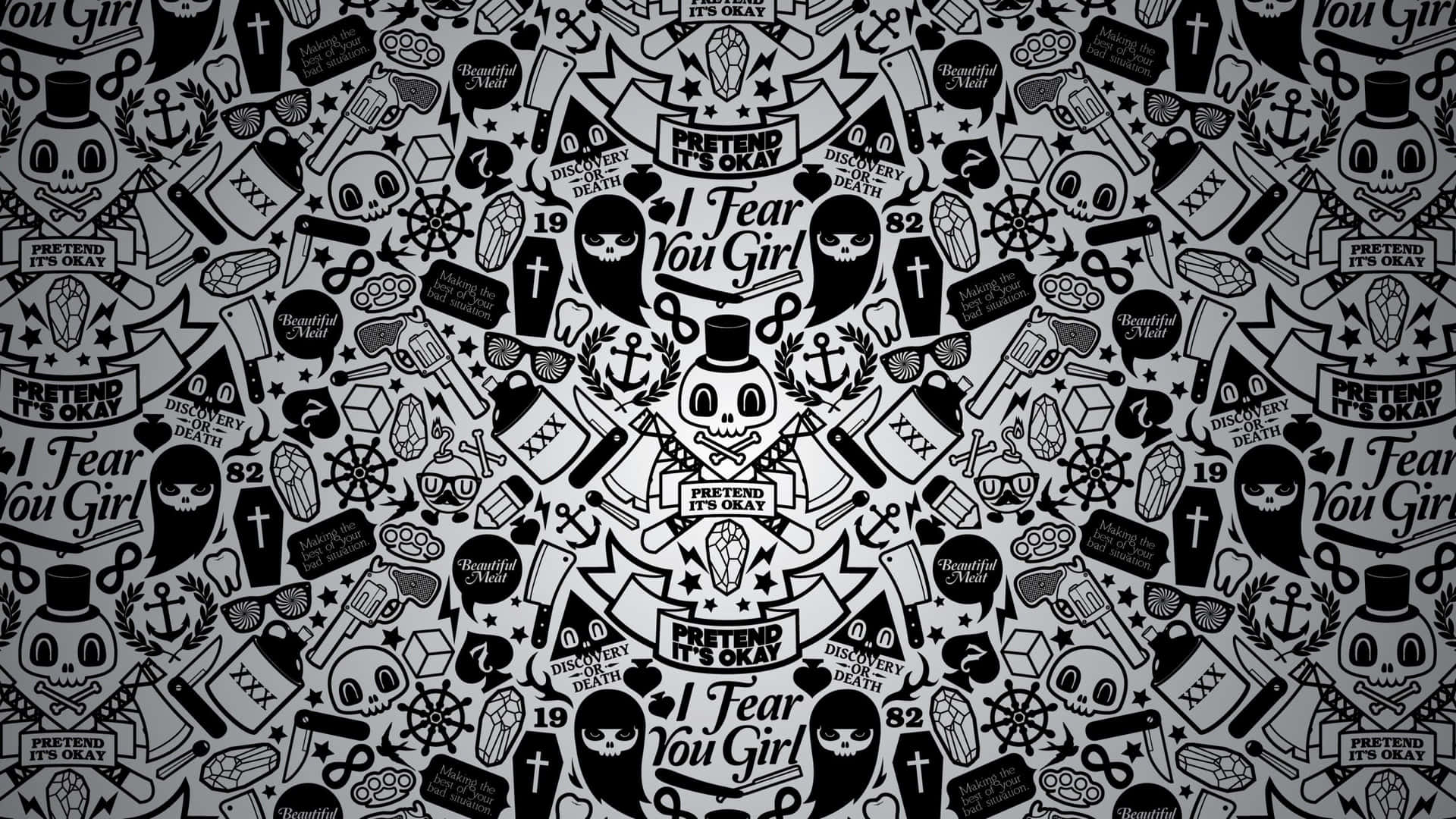 A Black And White Pattern With Many Different Objects Background