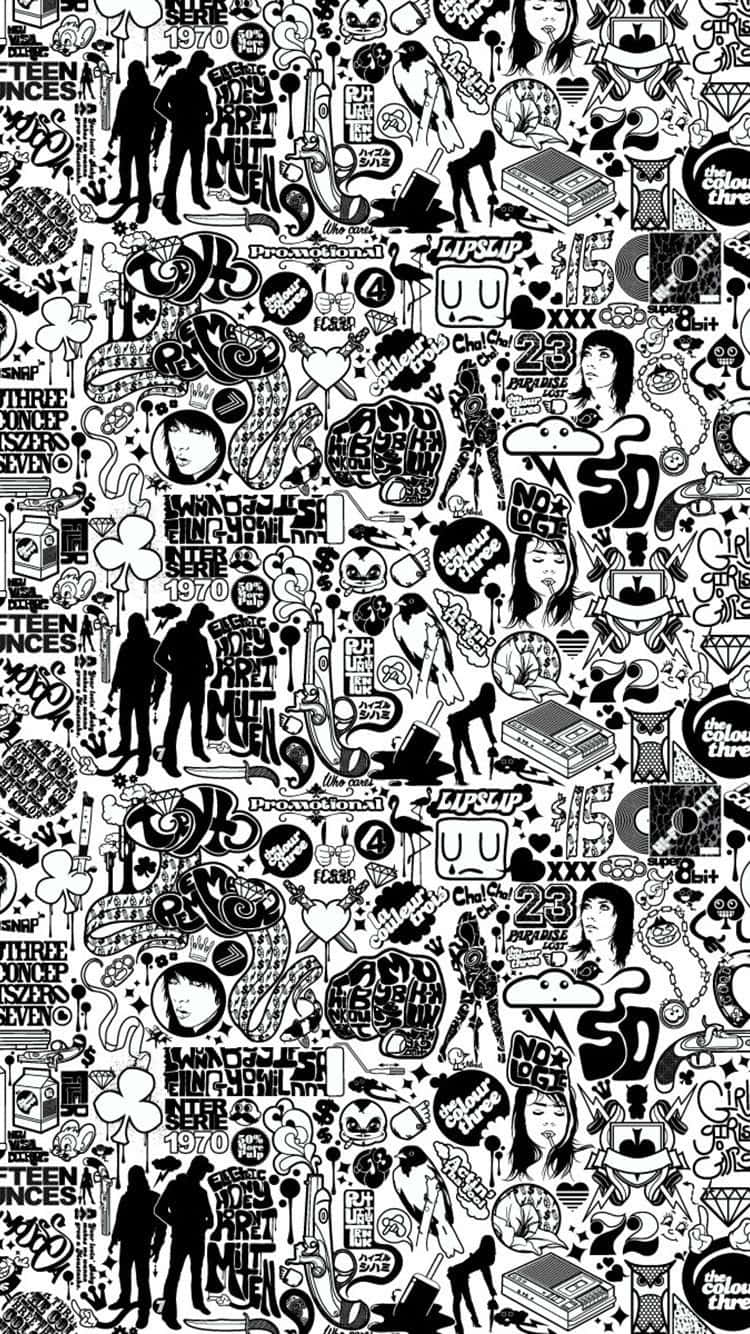 A Black And White Pattern With Many Different People