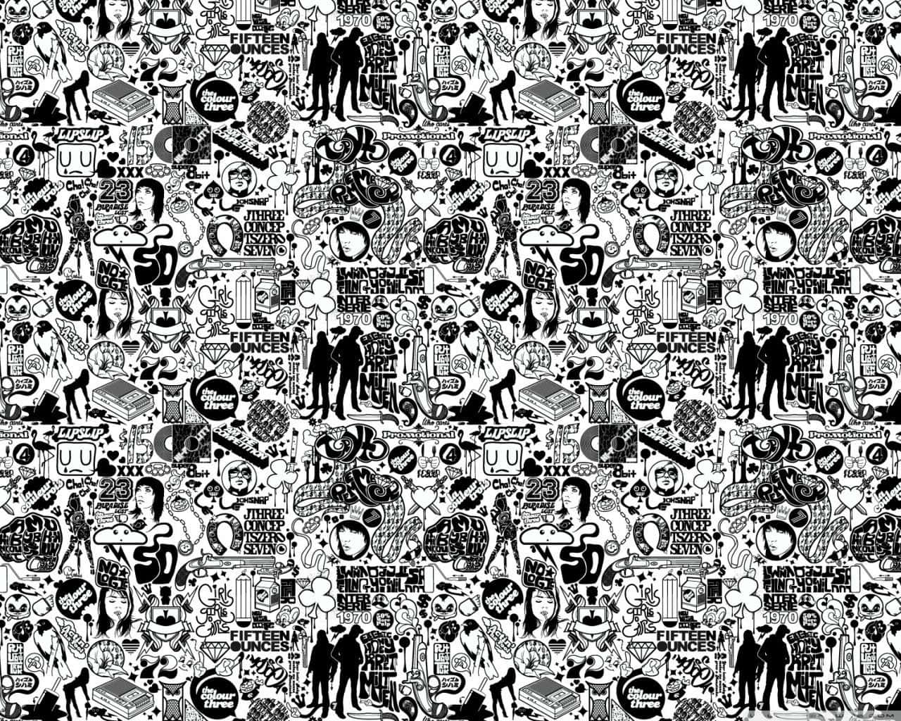 A Black And White Pattern With Many Different People
