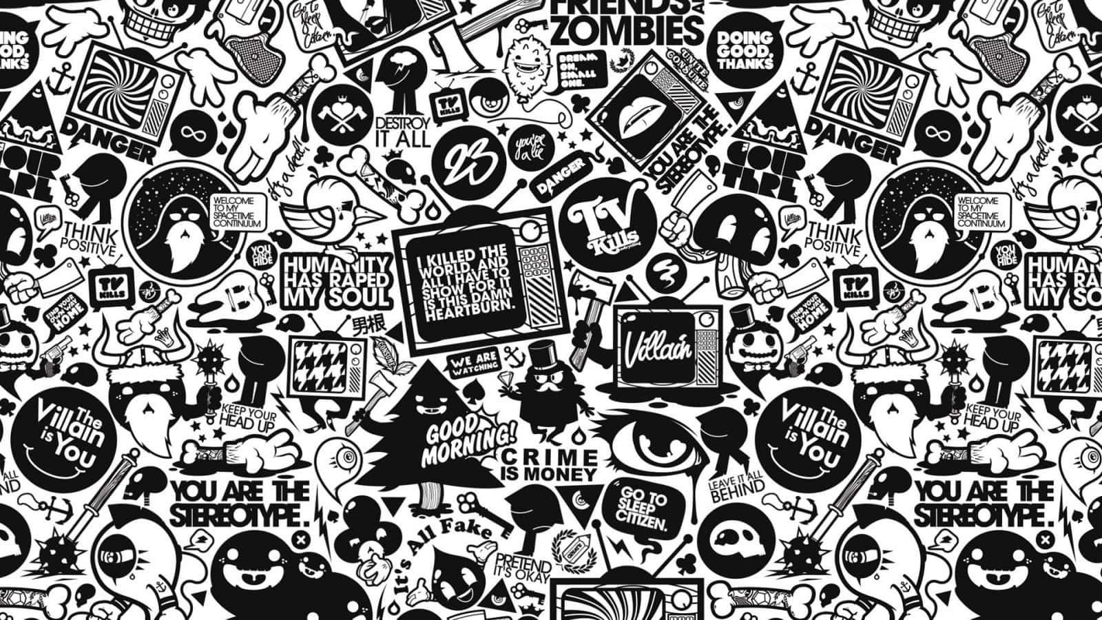 A Black And White Pattern With Many Different Things Background