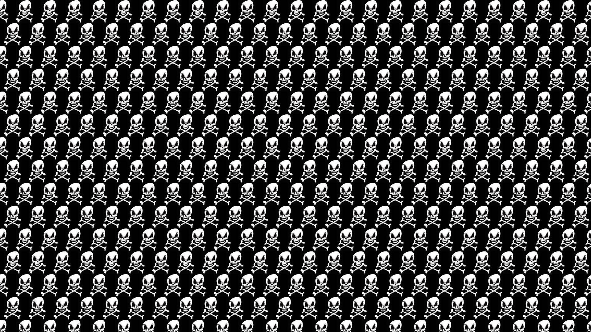 A Black And White Pattern With Skulls On It