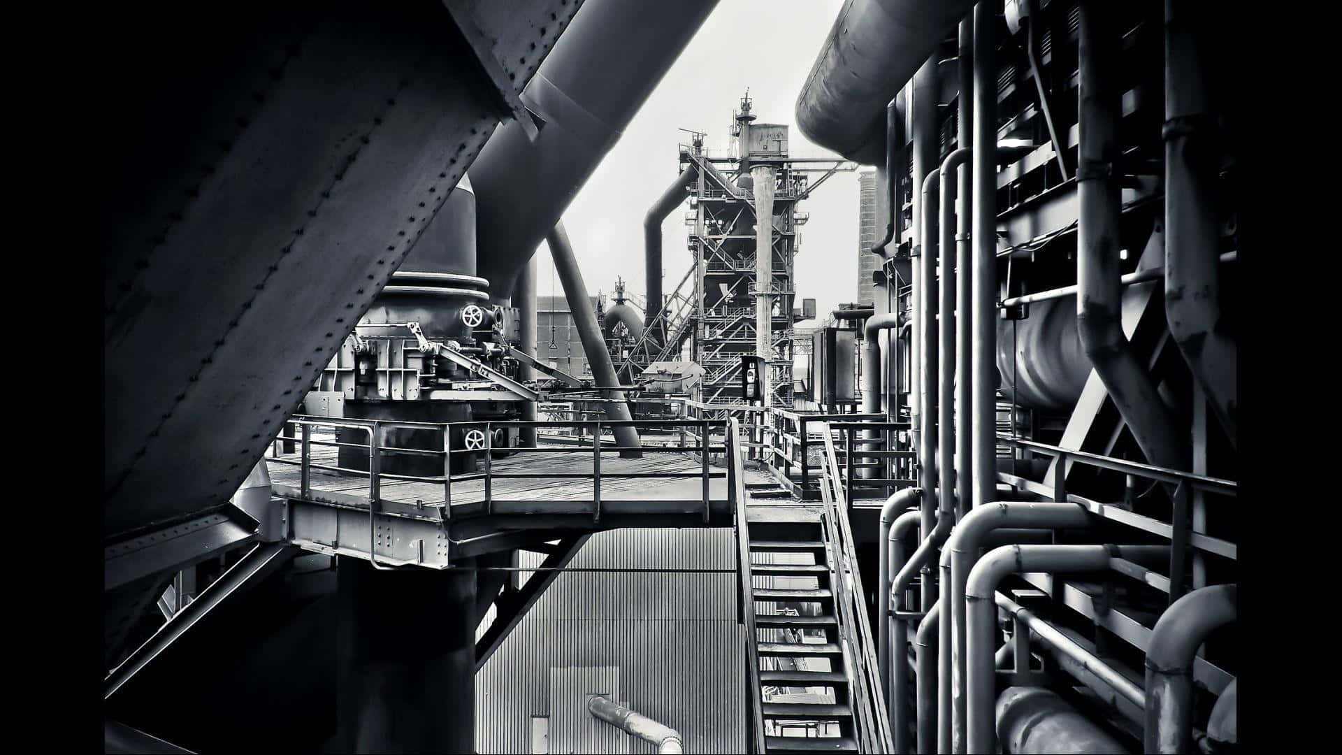 A Black And White Photo Of A Factory