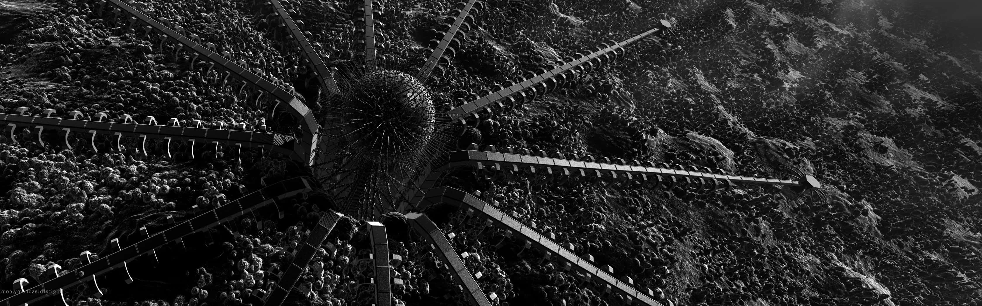 A Black And White Photo Of A Large Structure Background
