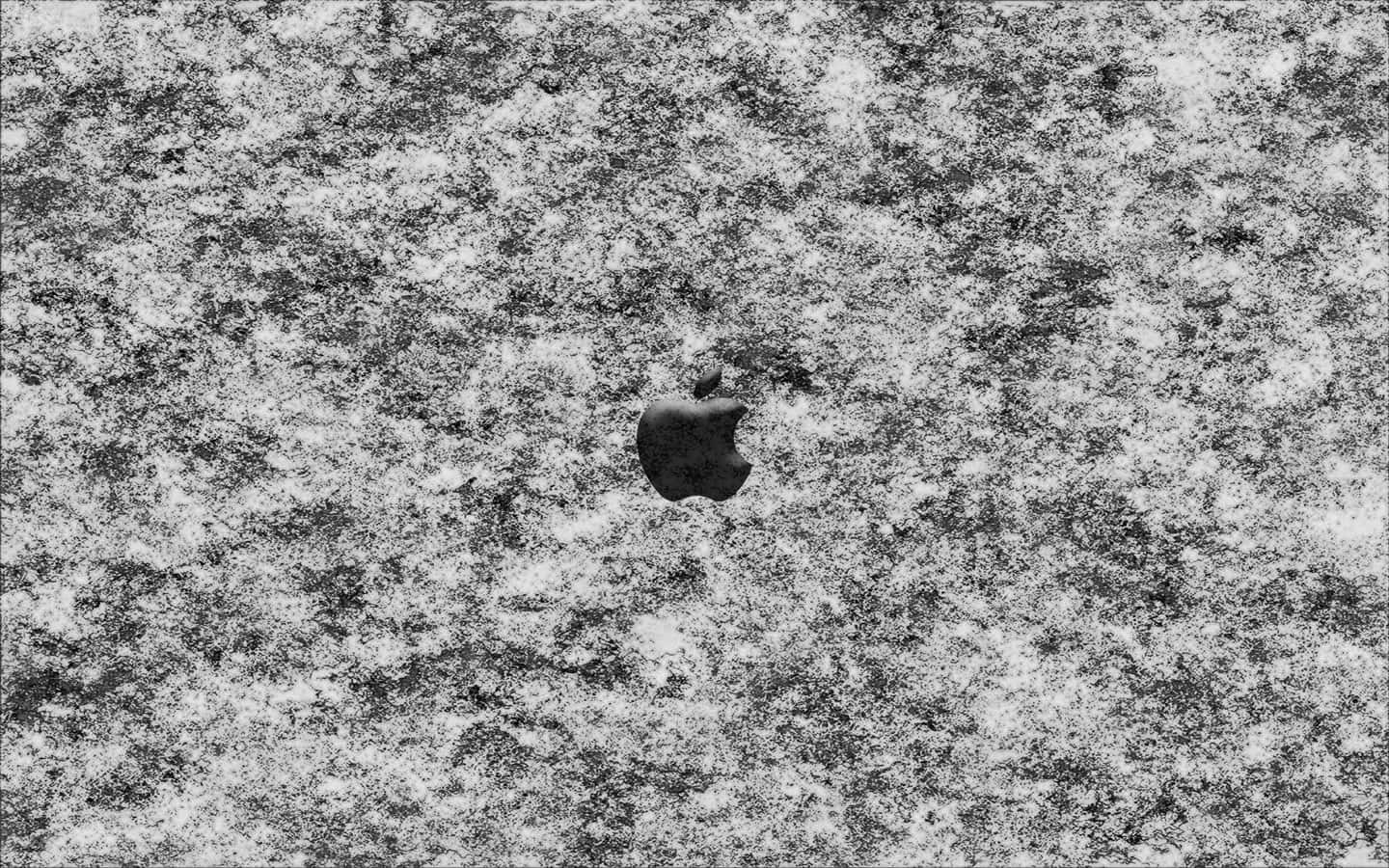 A Black And White Photo Of An Apple Logo On A Snowy Surface Background