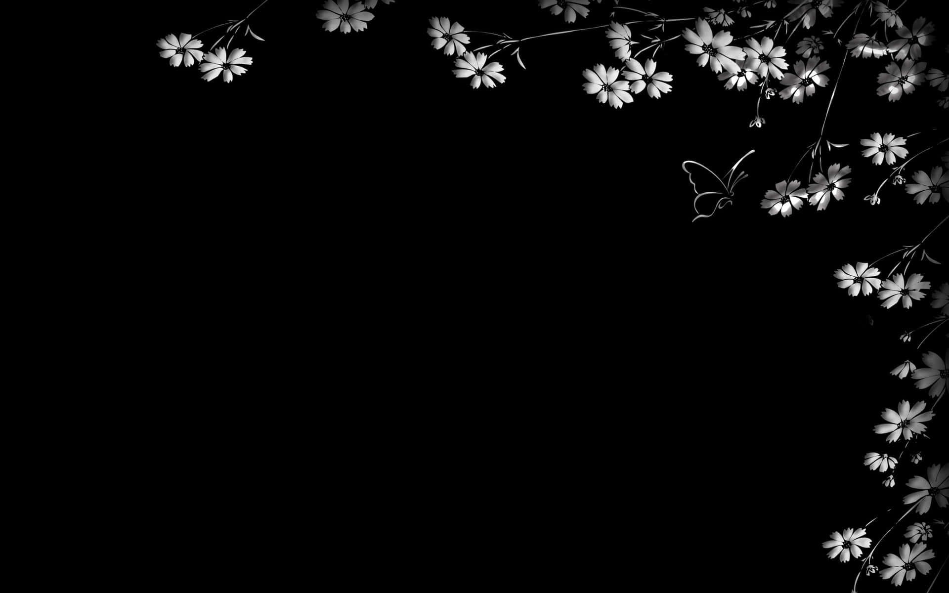 A Black And White Photo Of Flowers And Butterflies Background