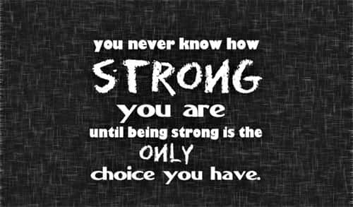 A Black And White Poster With The Words Never Know How Strong You Are Until Strong Is The Only Choice You Have Background