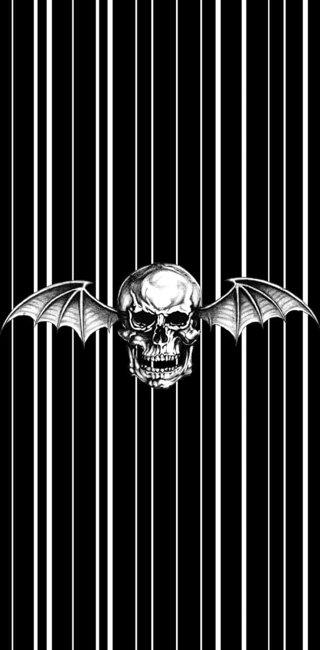 A Black And White Skull With Wings On A Black And White Background Background