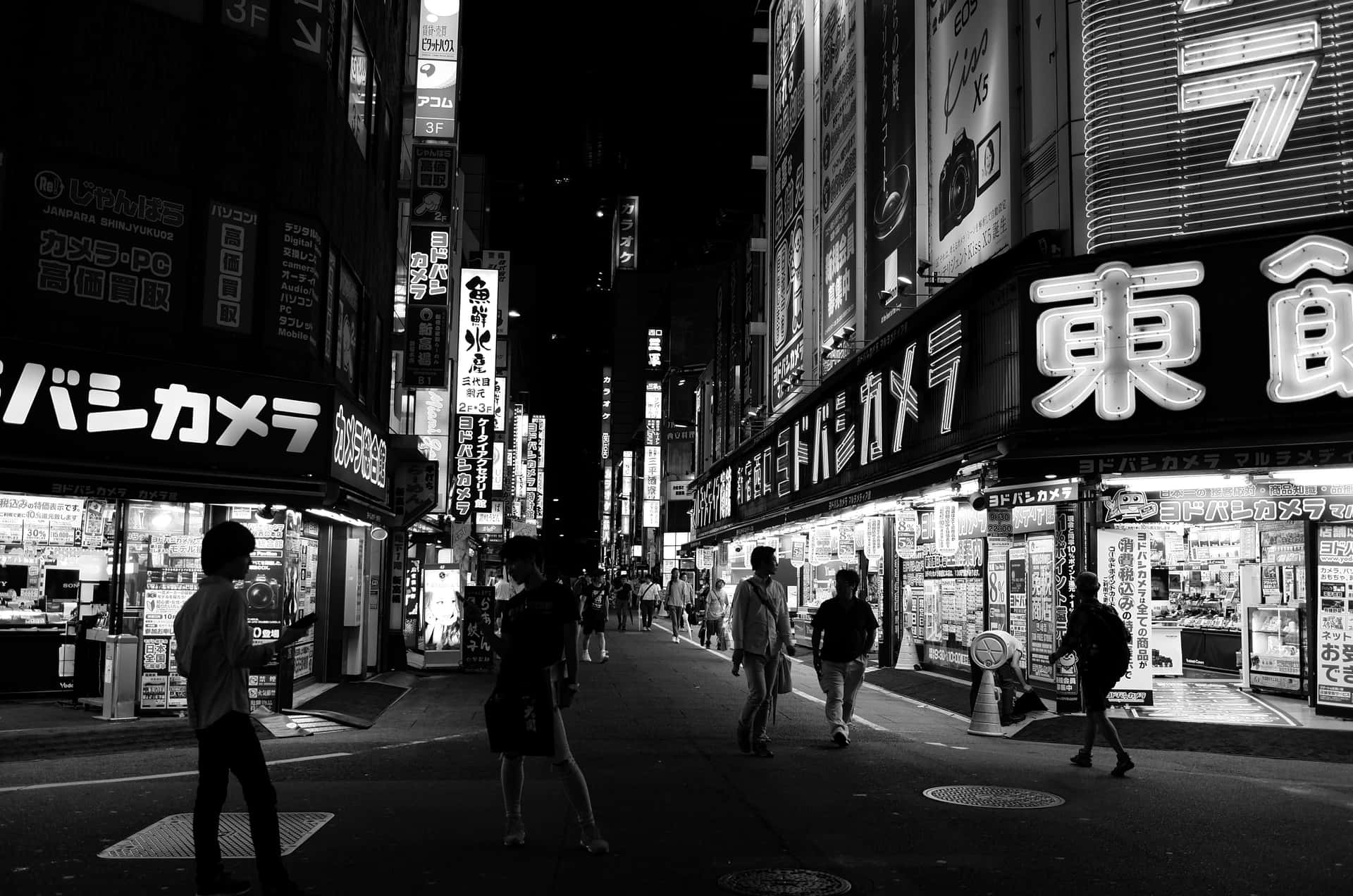 A Black And White View Of Japan Background