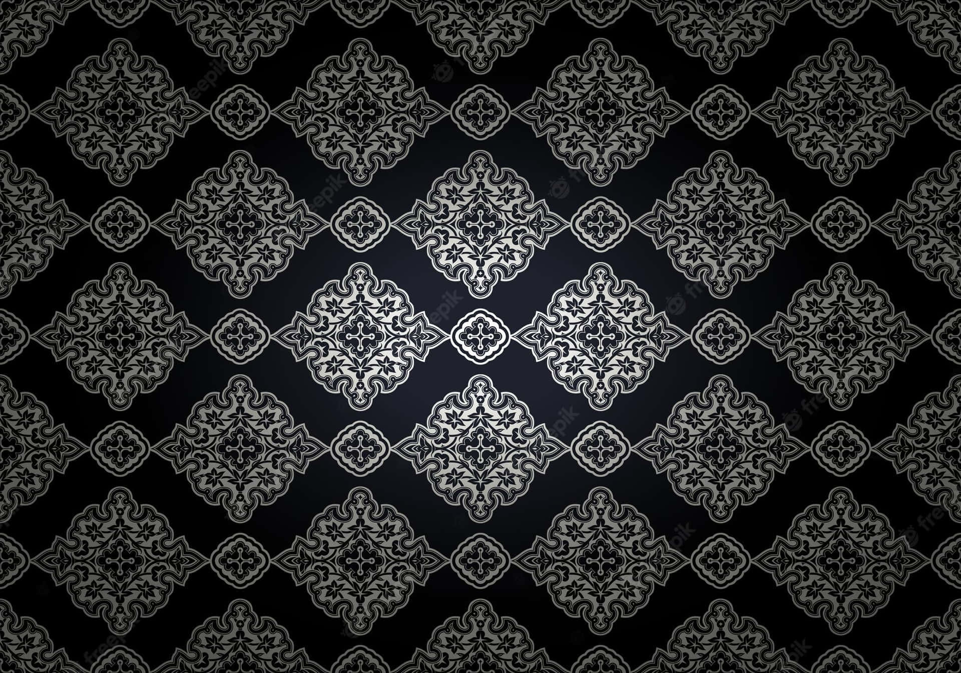 A Black And White Wallpaper With An Ornate Pattern Background