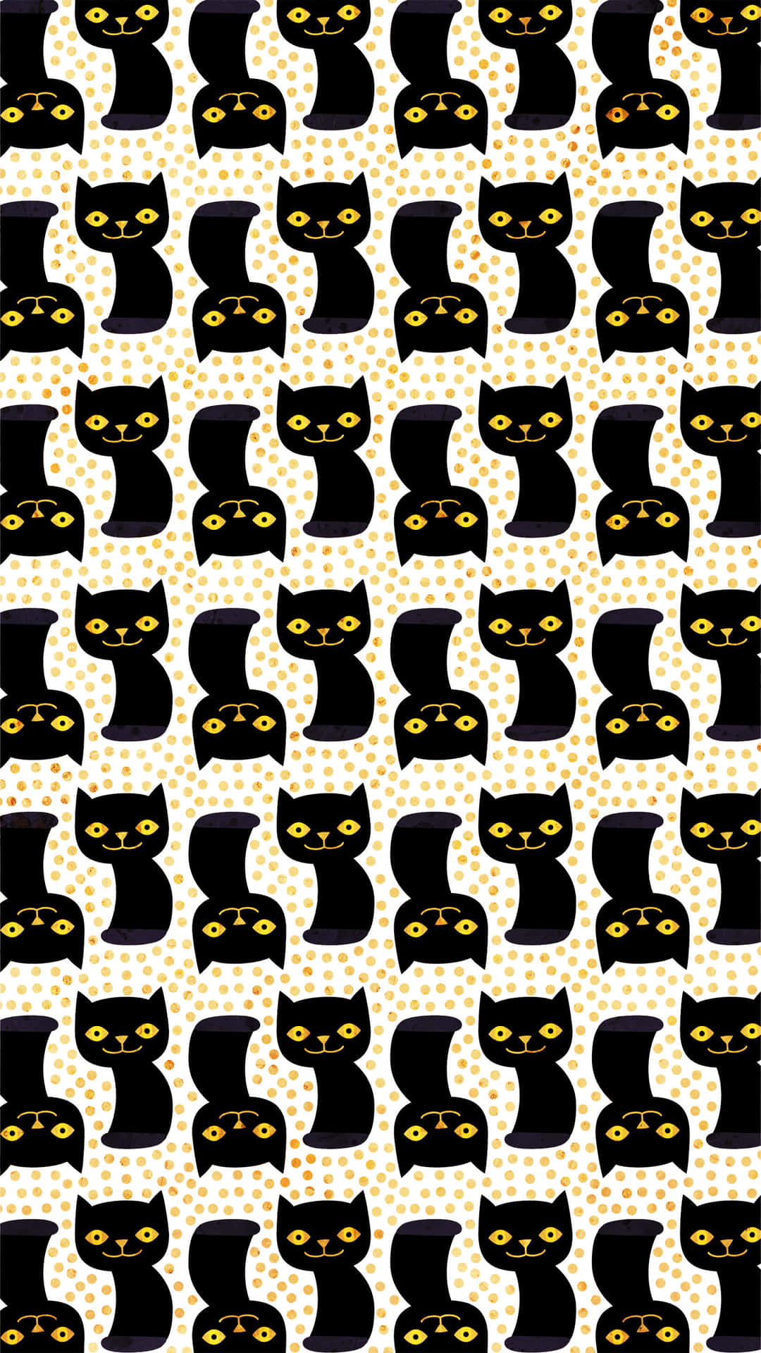 A Black And Yellow Cat Pattern On A White Background Background