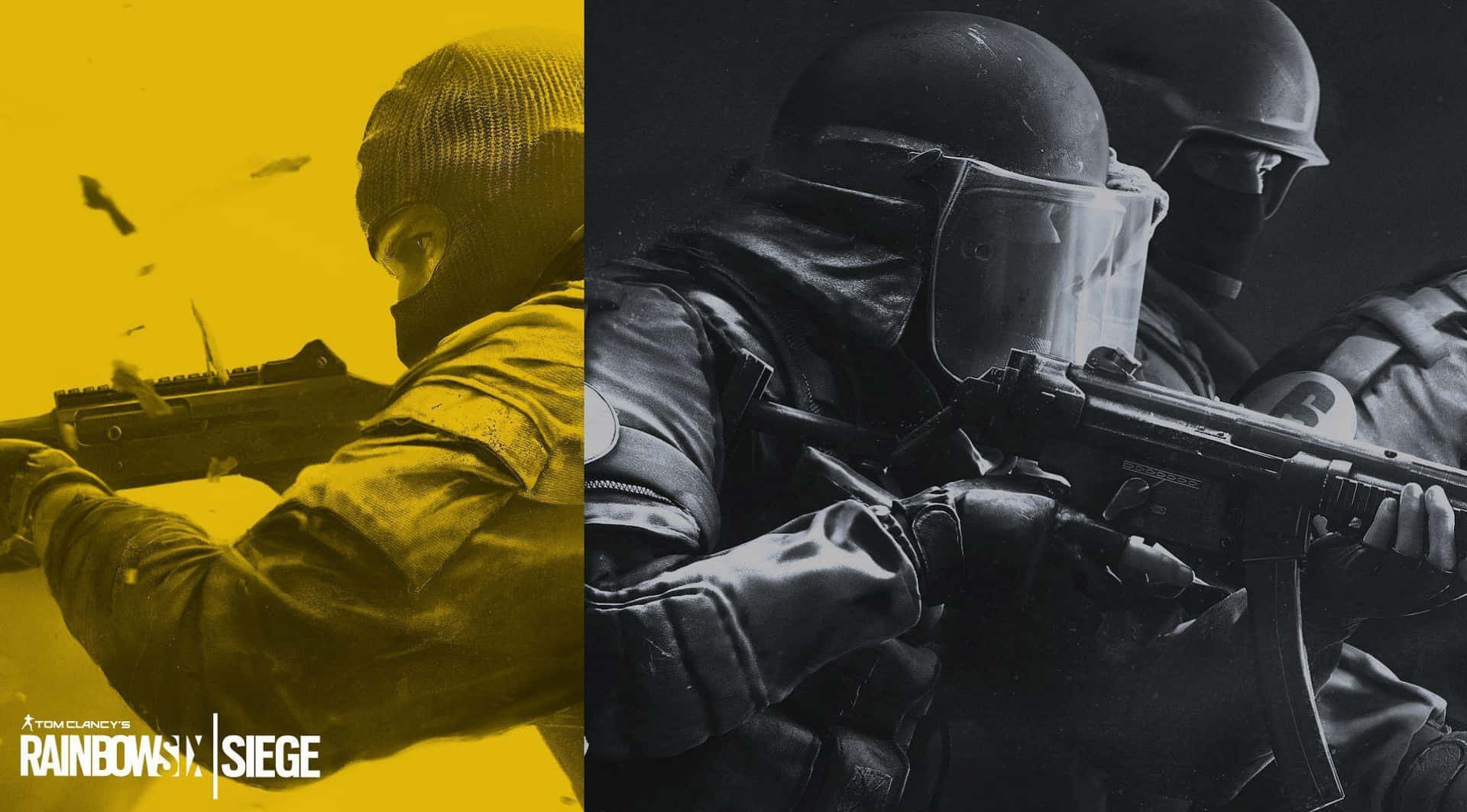 A Black And Yellow Image Of Two Soldiers With Guns Background