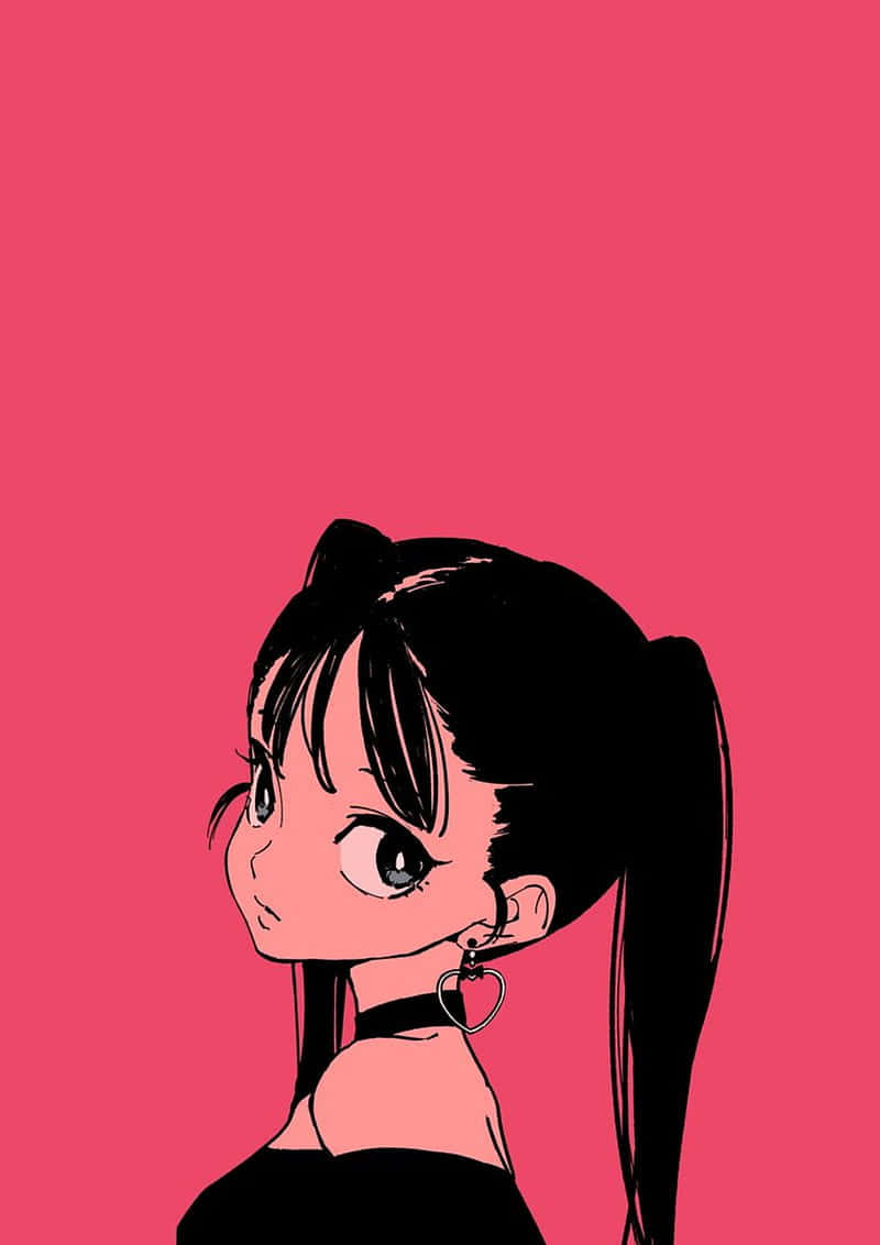 A Black Anime Girl With Long Hair And A Pink Background Background