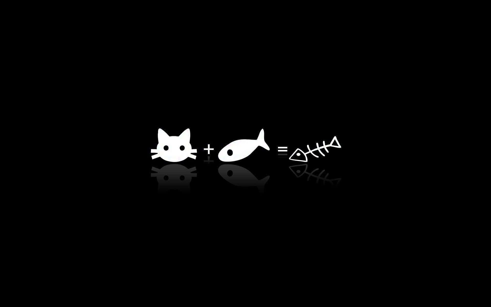 A Black Background With A Cat And Fish Logo