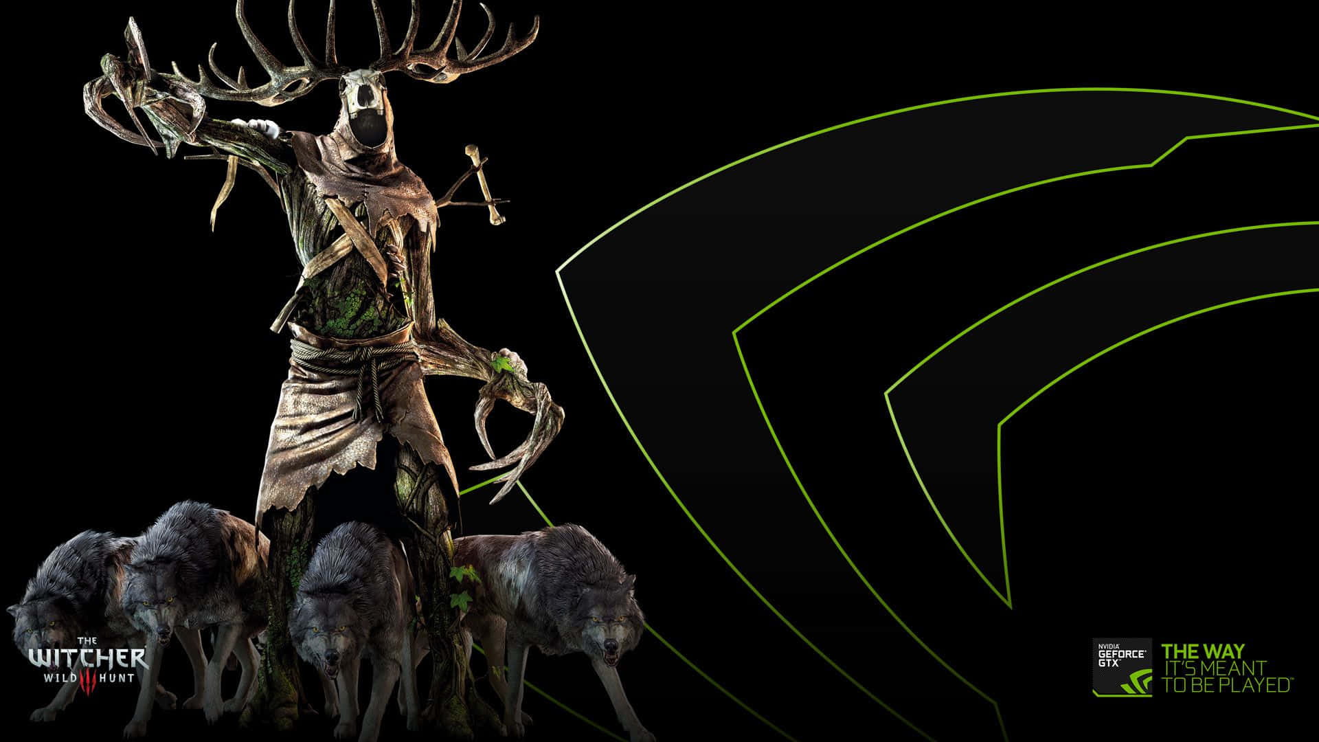 A Black Background With A Deer And A Green Background