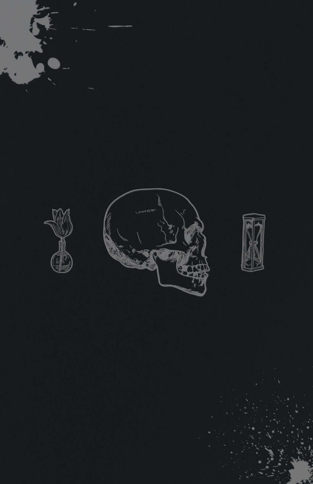 A Black Background With A Skull, A Clock And A Skull Background