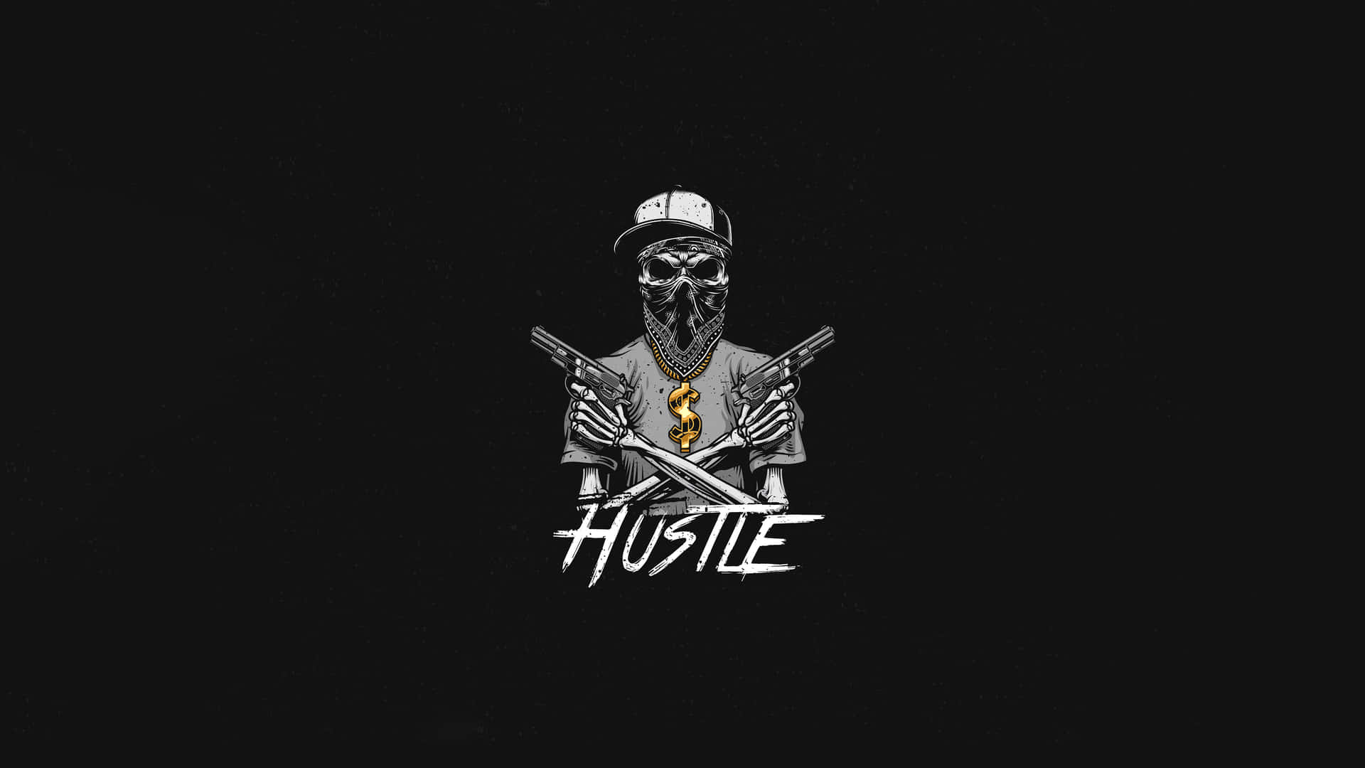 A Black Background With A Skull And A Gun Background