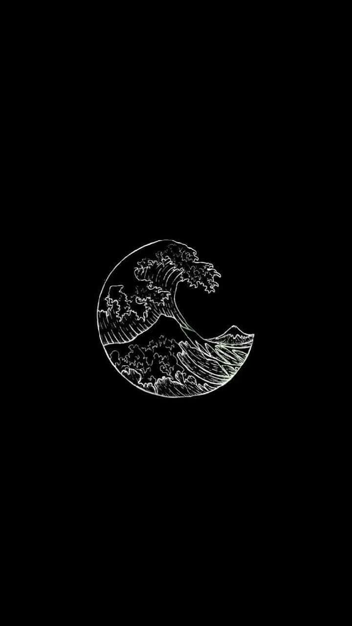 A Black Background With A White Wave On It Background