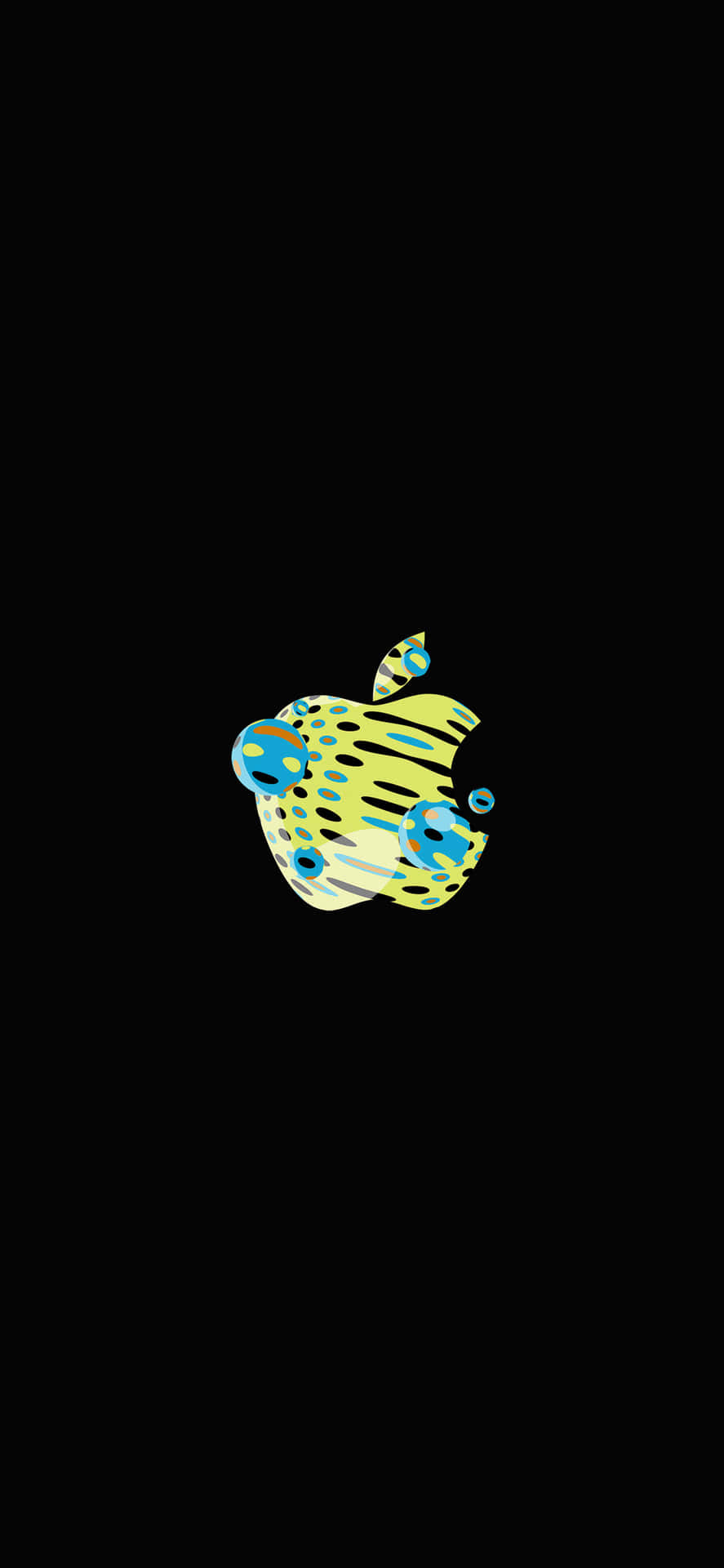 A Black Background With A Yellow And Blue Apple Logo Background