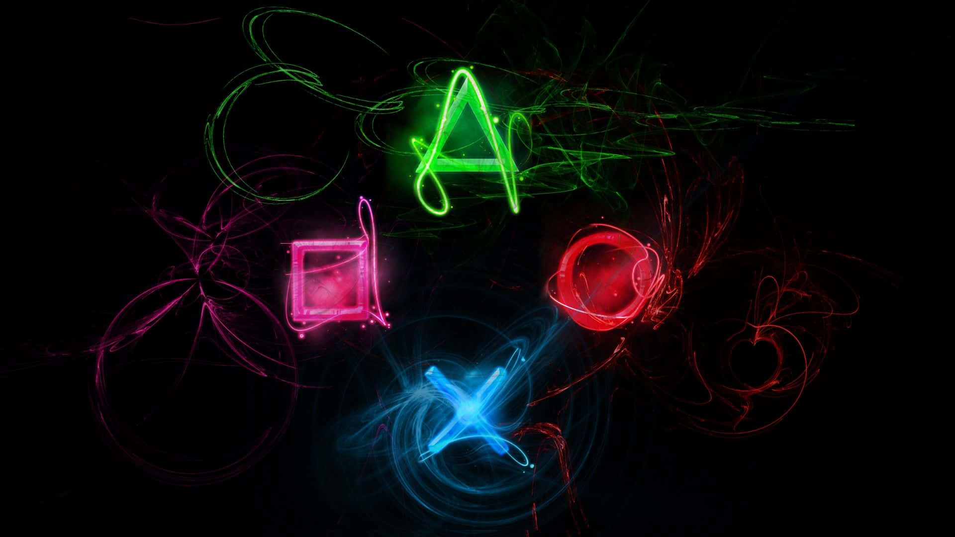A Black Background With Colorful Smoke And A Playstation Logo Background