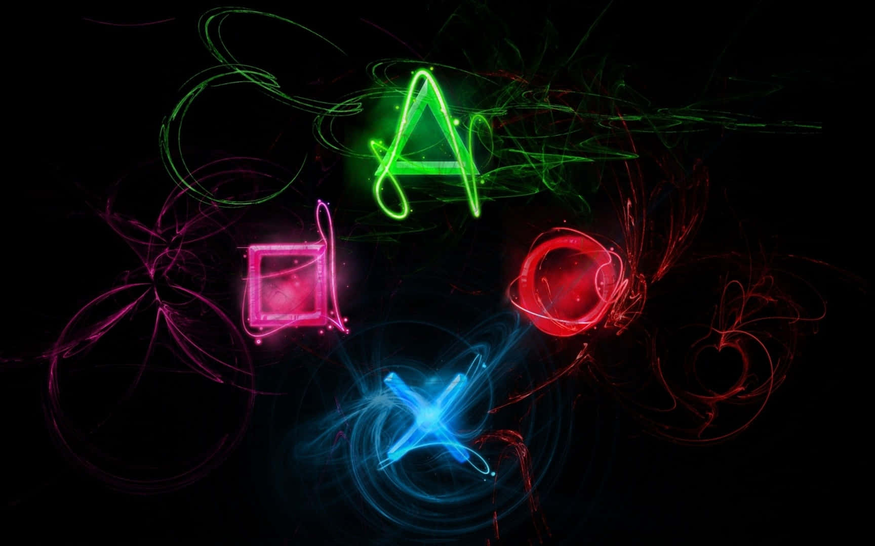 A Black Background With Colorful Smoke And Playstation Symbols Background