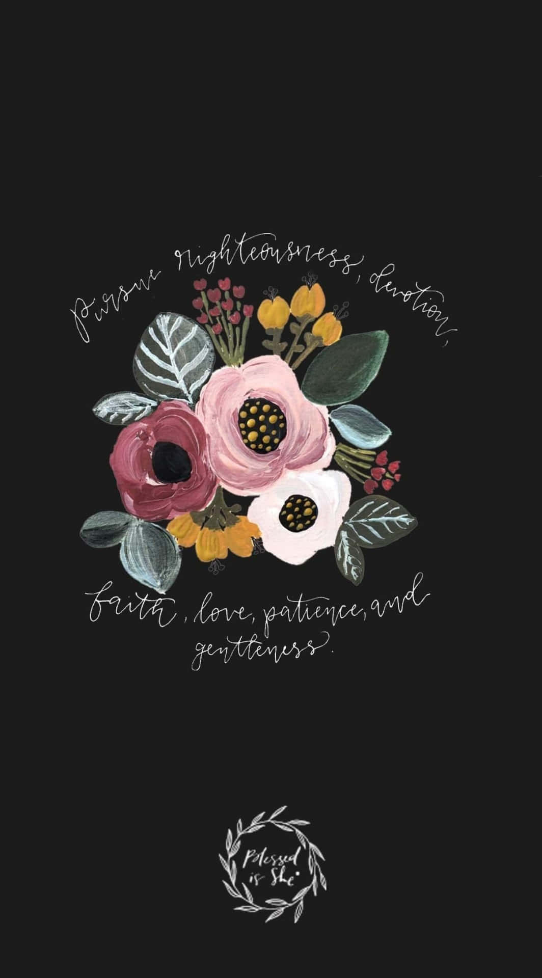 A Black Background With Flowers And A Quote Background