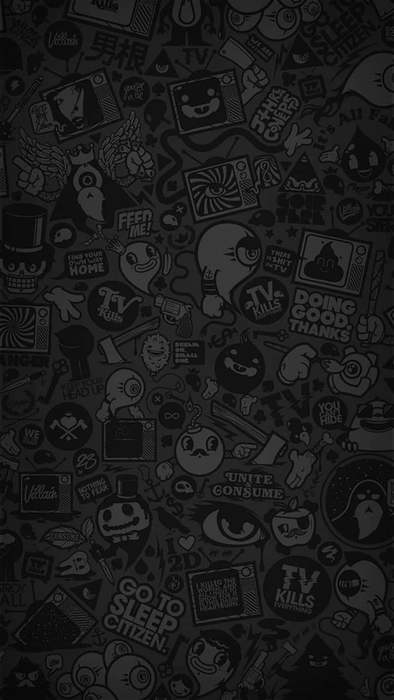 A Black Background With Many Different Stickers On It Background