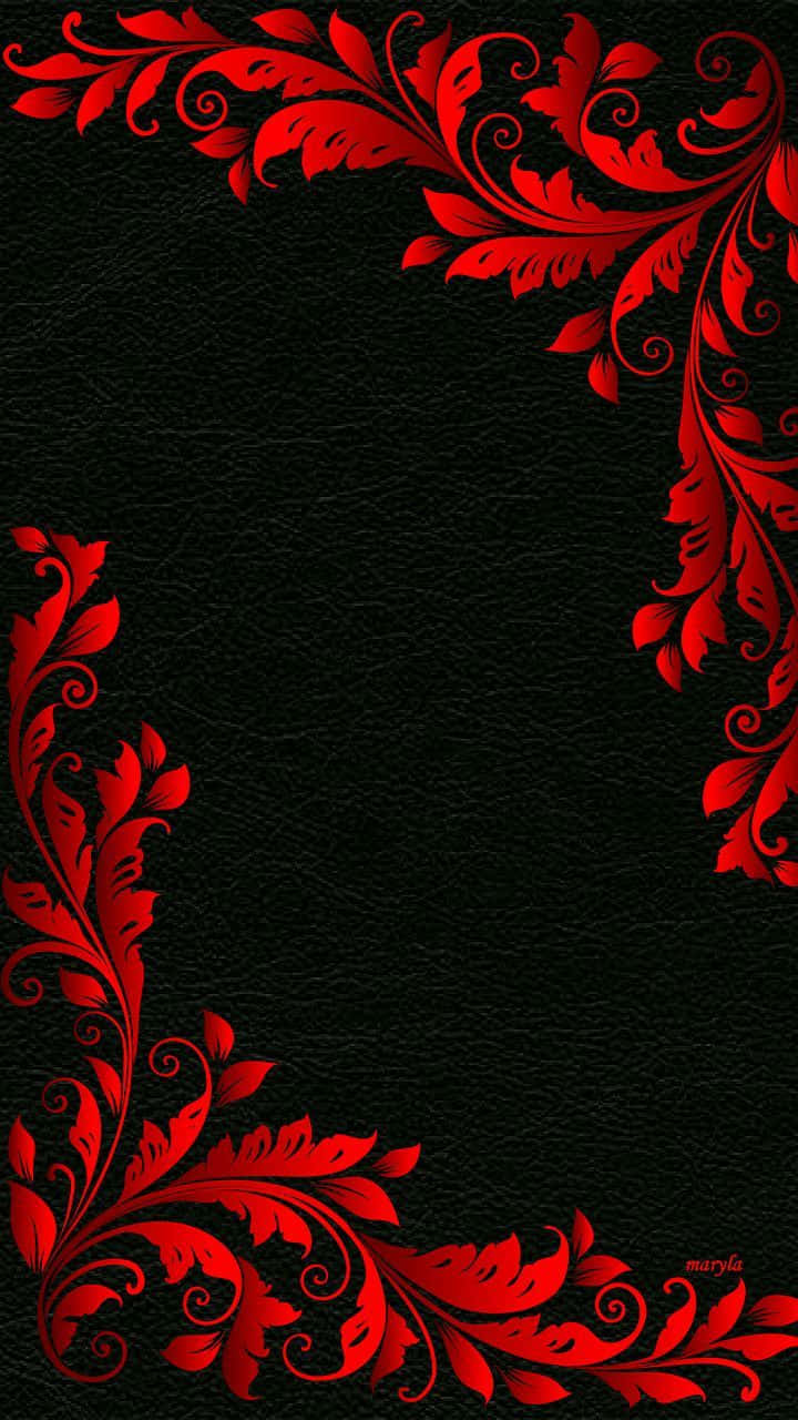 A Black Background With Red Floral Pattern Background