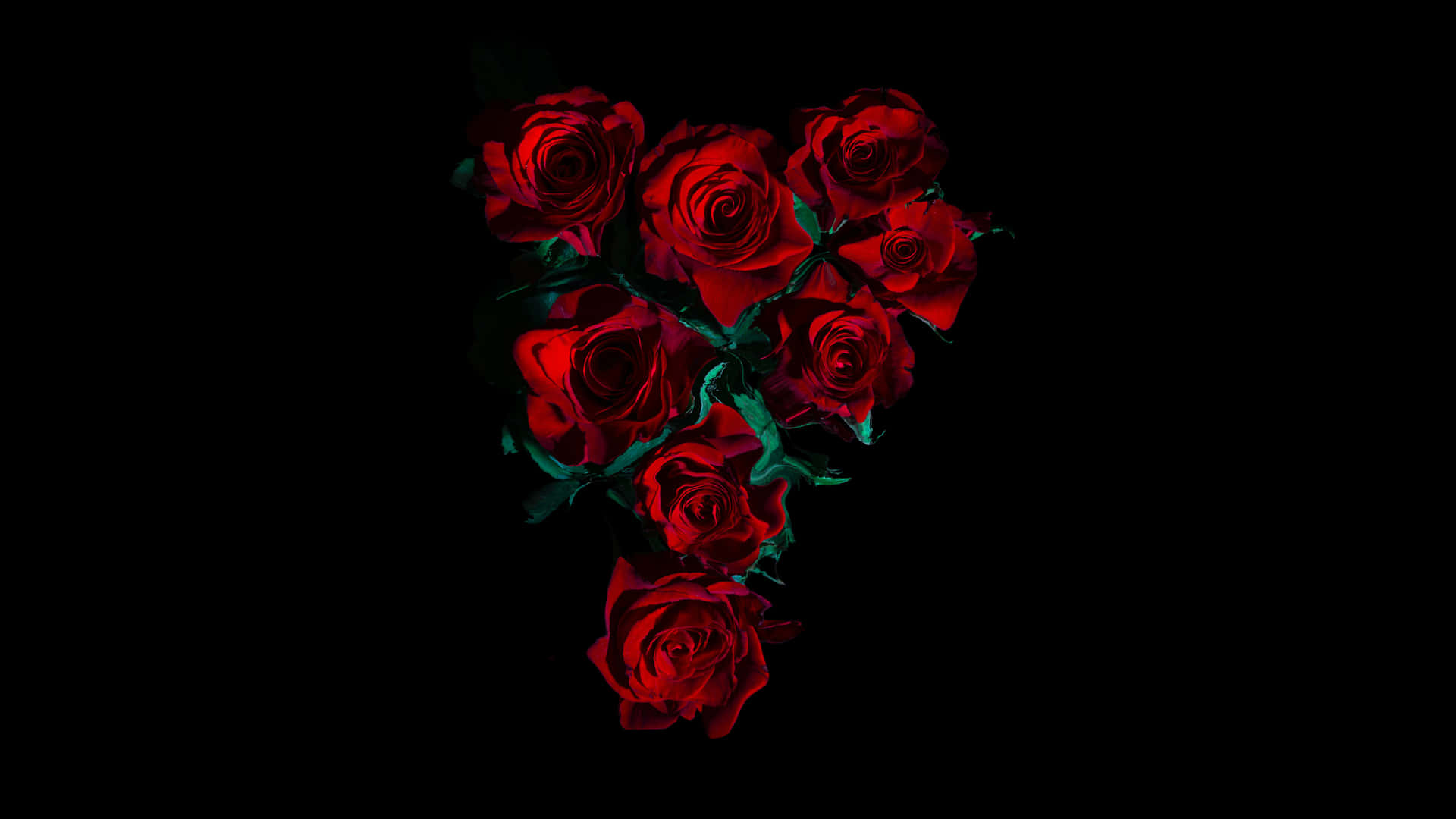 A Black Background With Red Roses On It Background