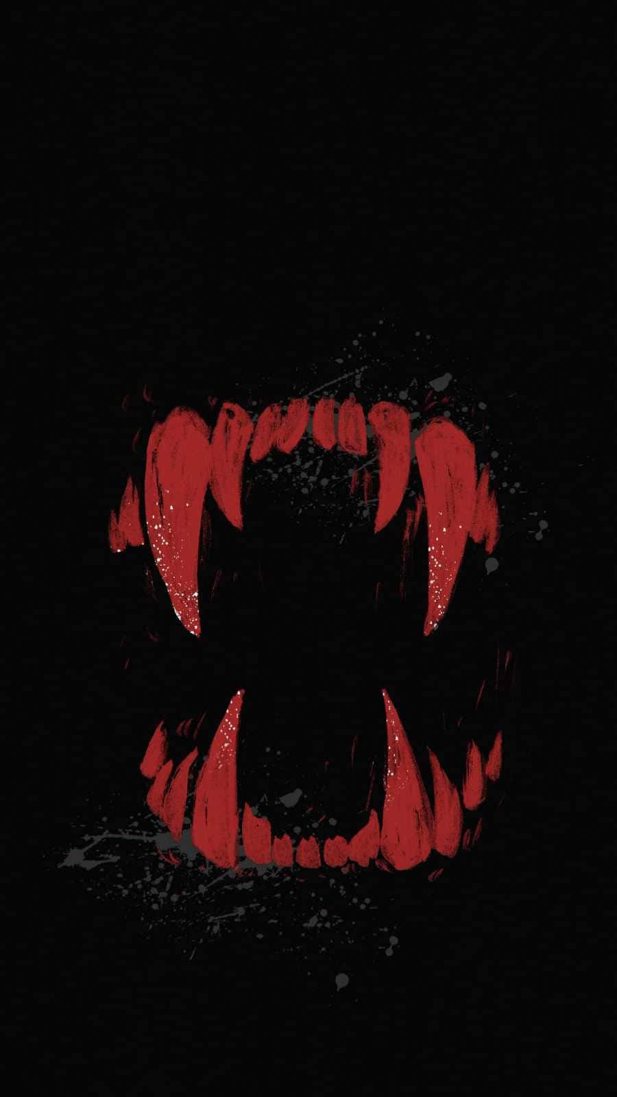 A Black Background With Red Teeth On It Background