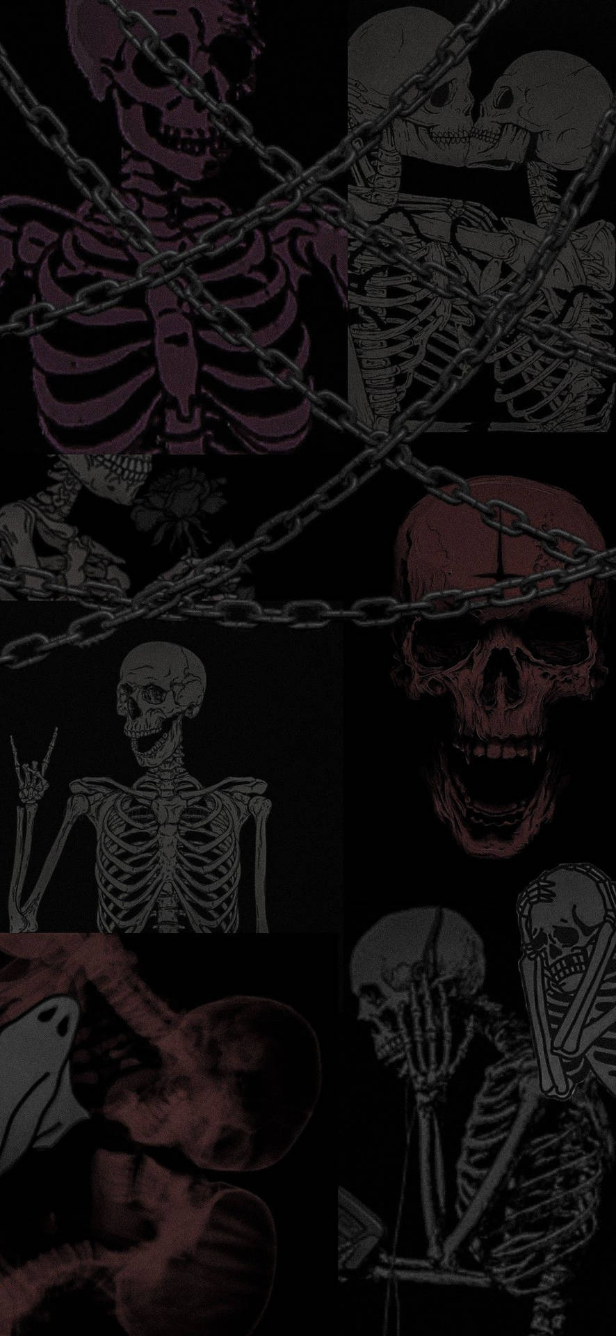 A Black Background With Skeletons And Chains Background