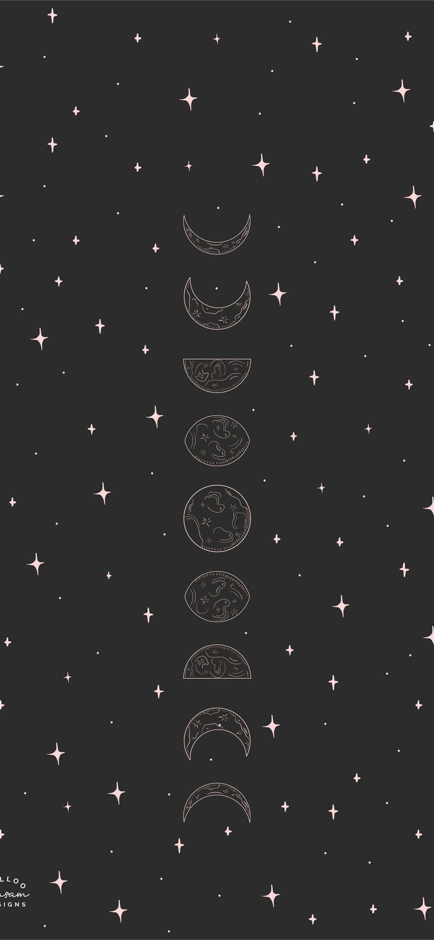 A Black Background With Stars And Moon Phases Background