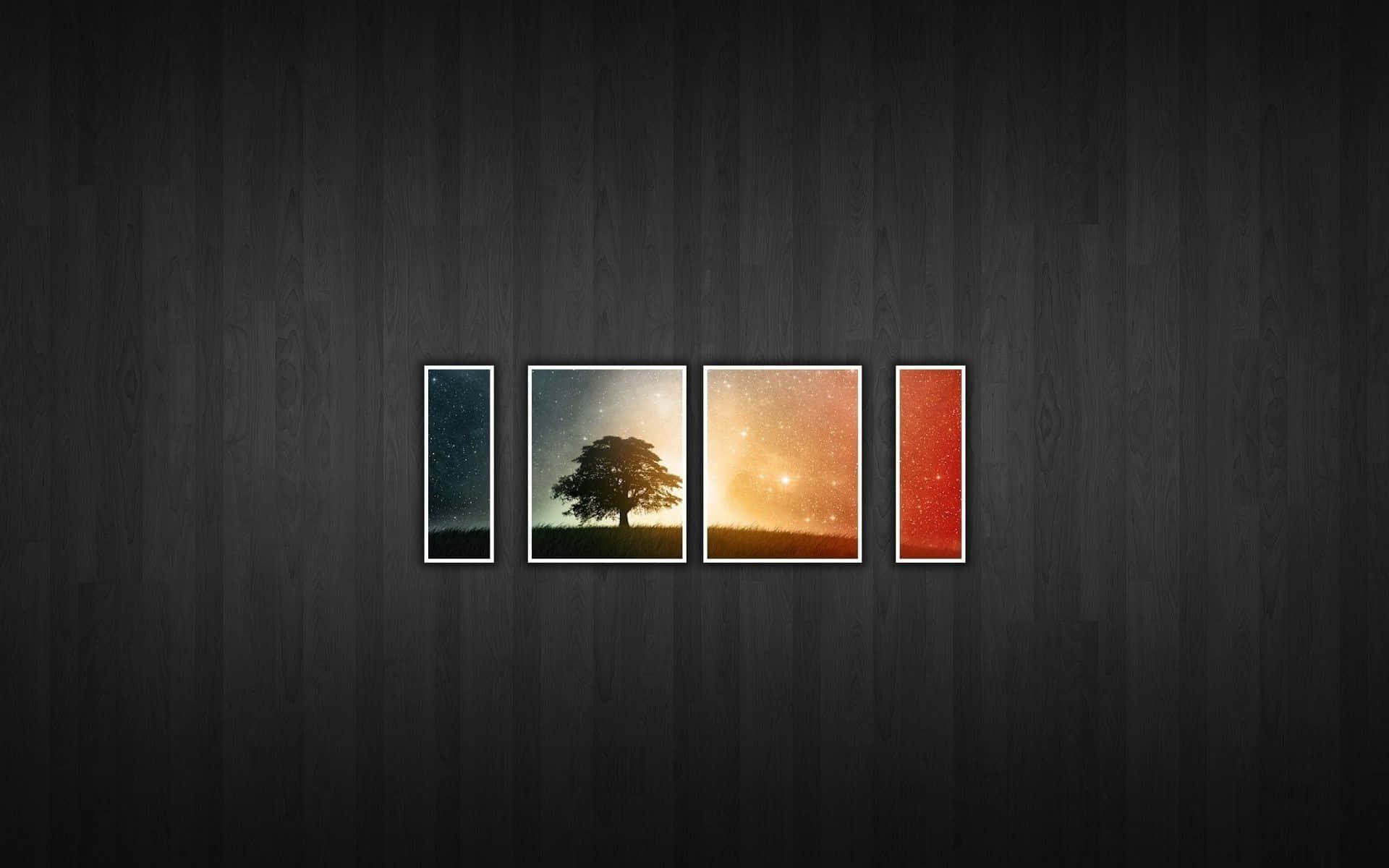 A Black Background With Three Trees And A Sunset
