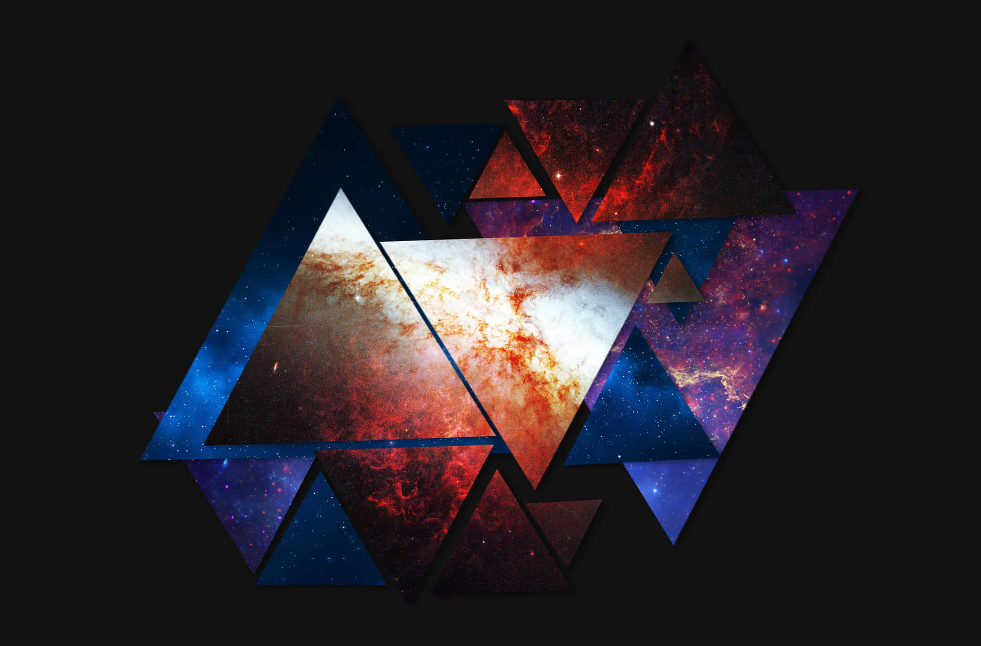 A Black Background With Triangles And A Galaxy