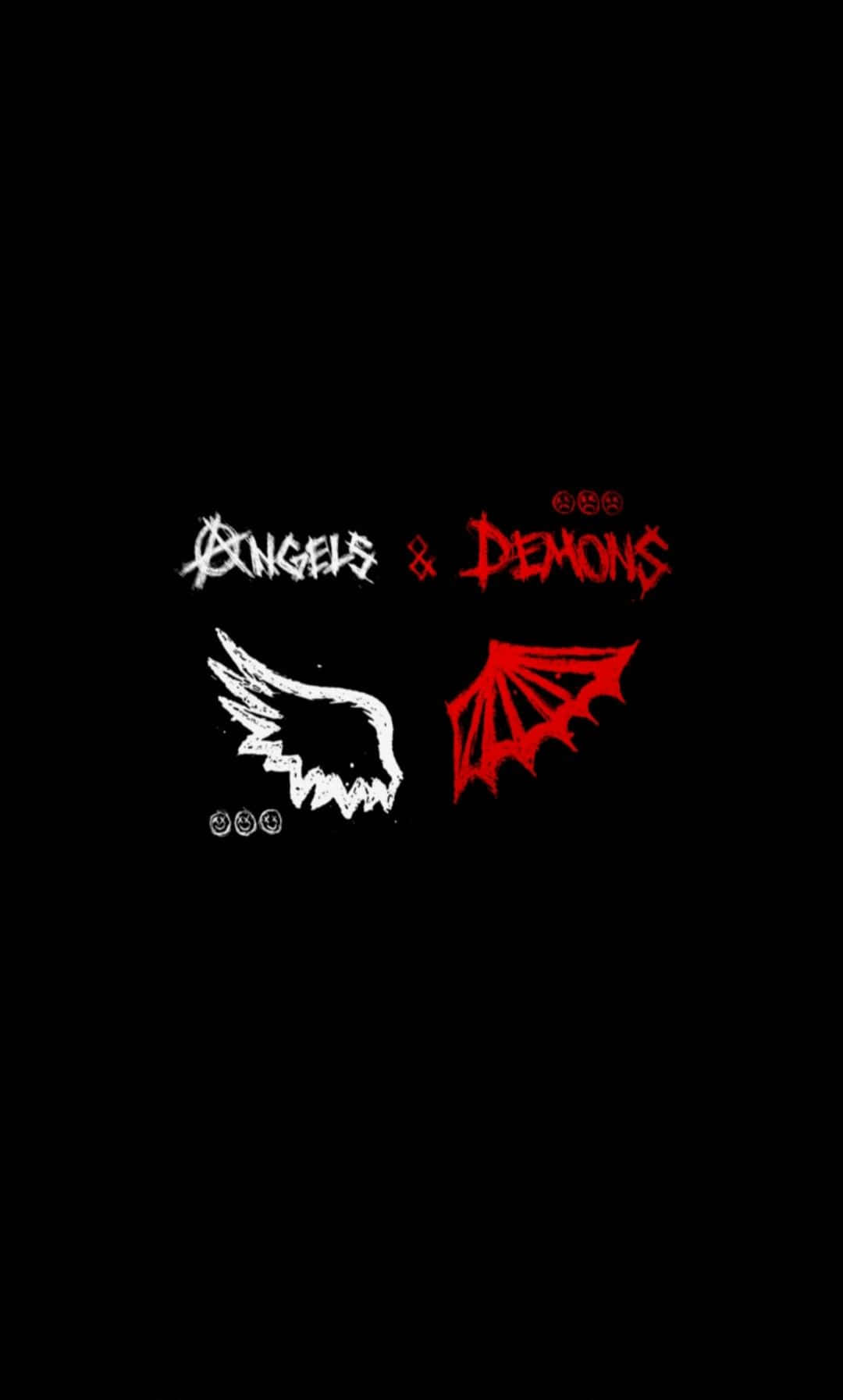 A Black Background With Two Wings And The Words Burgers And Demons Background