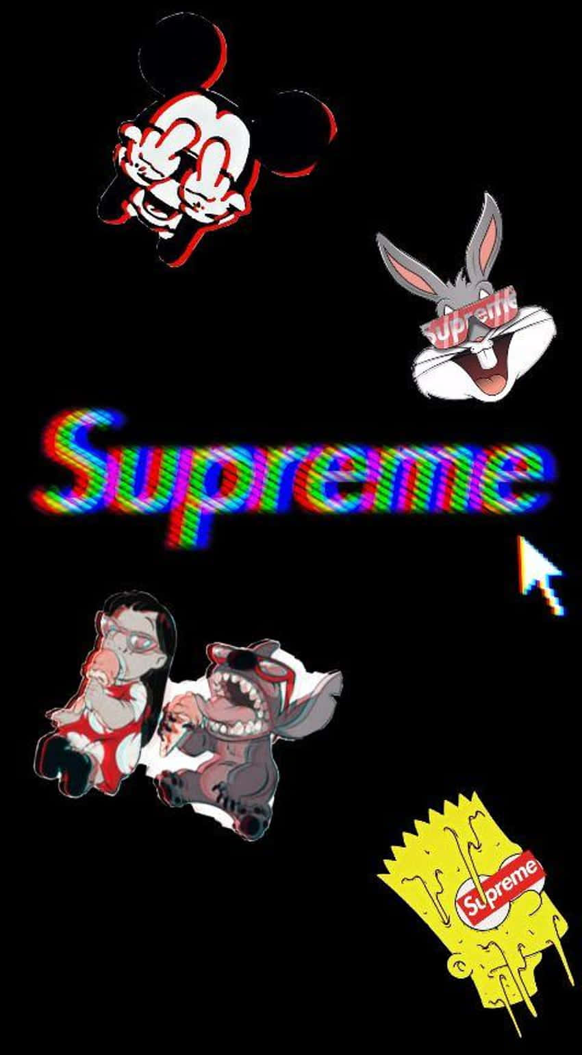 A Black Background With Various Cartoon Characters On It Background