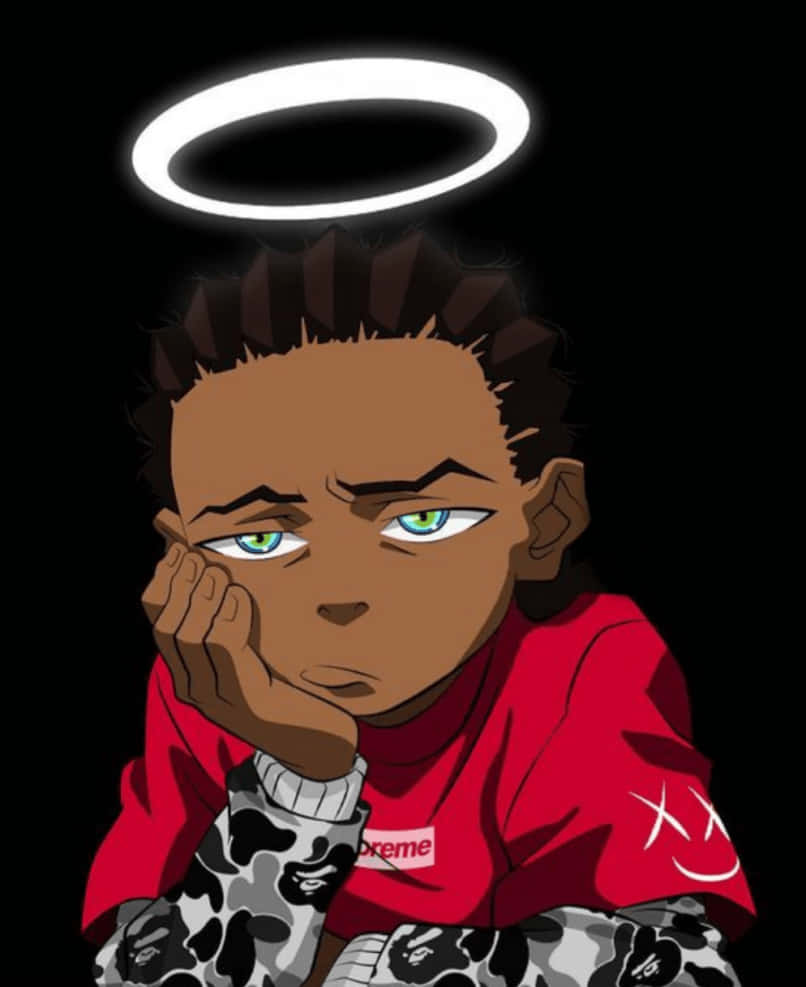 A Black Boy With A Halo On His Head Background