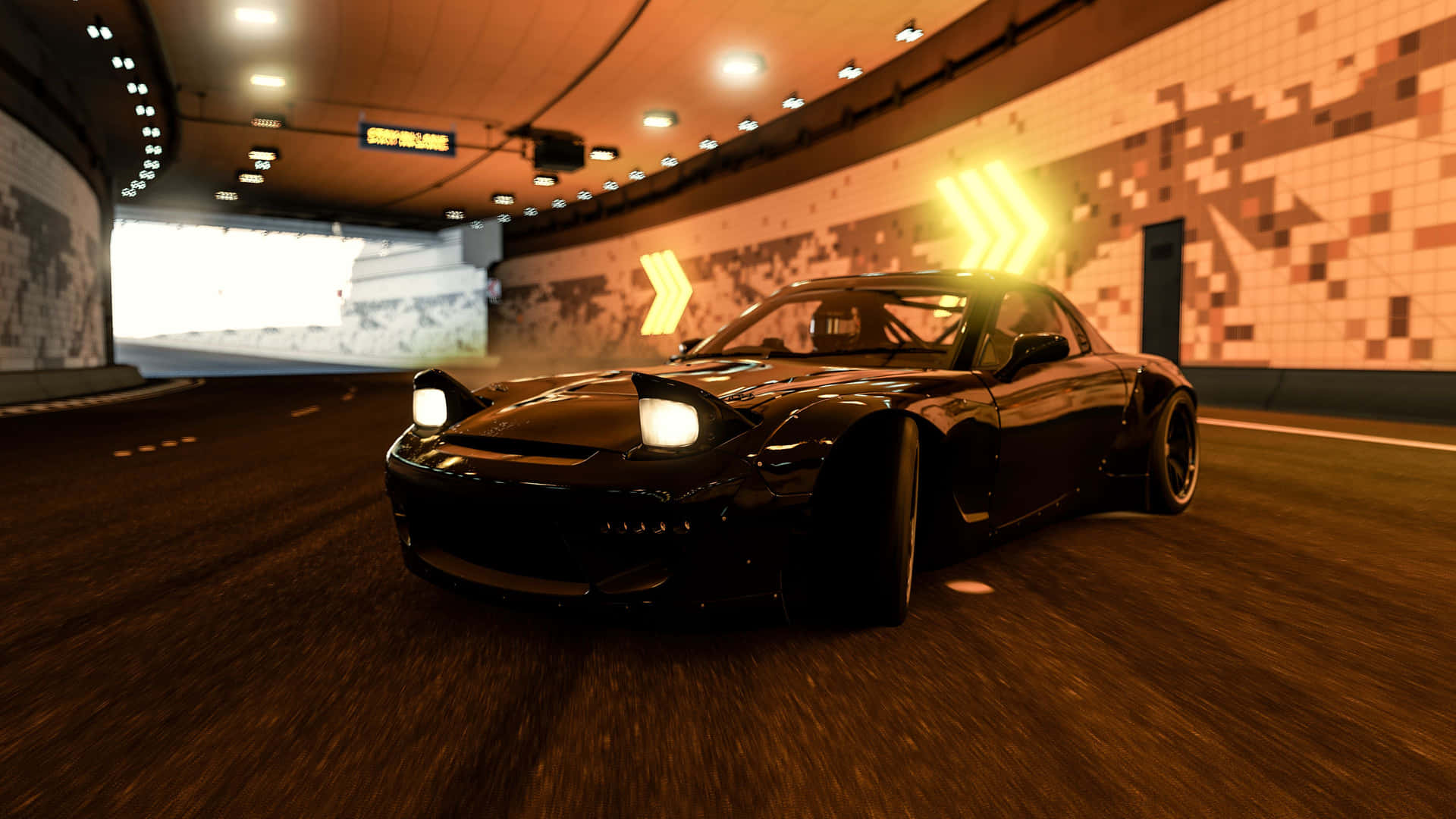 A Black Car Driving Through A Tunnel Background