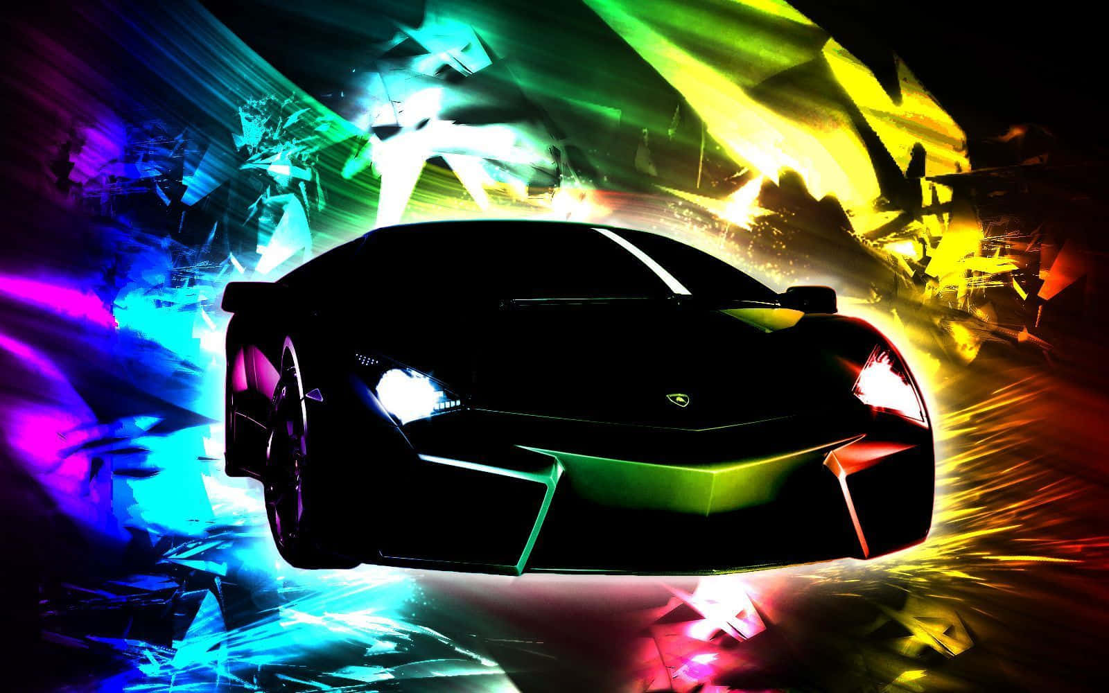 A Black Car With Colorful Lights In The Background Background