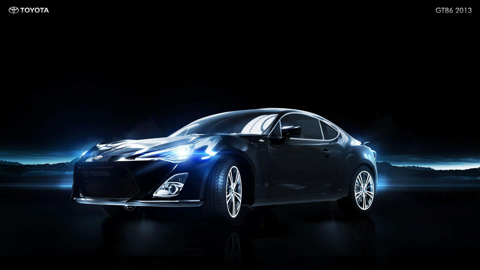 A Black Car With Lights On It In A Dark Room Background