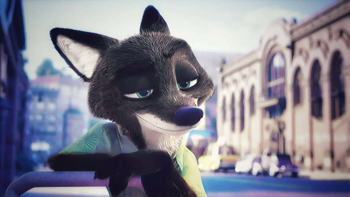 A Black Cartoon Fox Stands Against A Red Sky Background