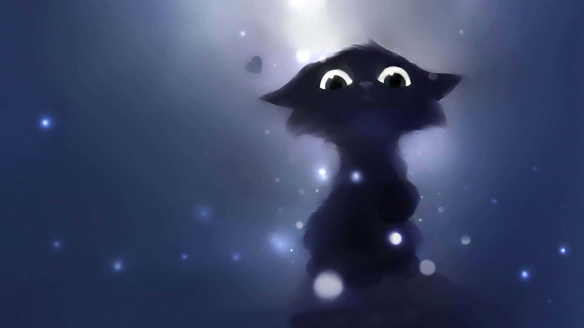 A Black Cat With A Starry Sky Background