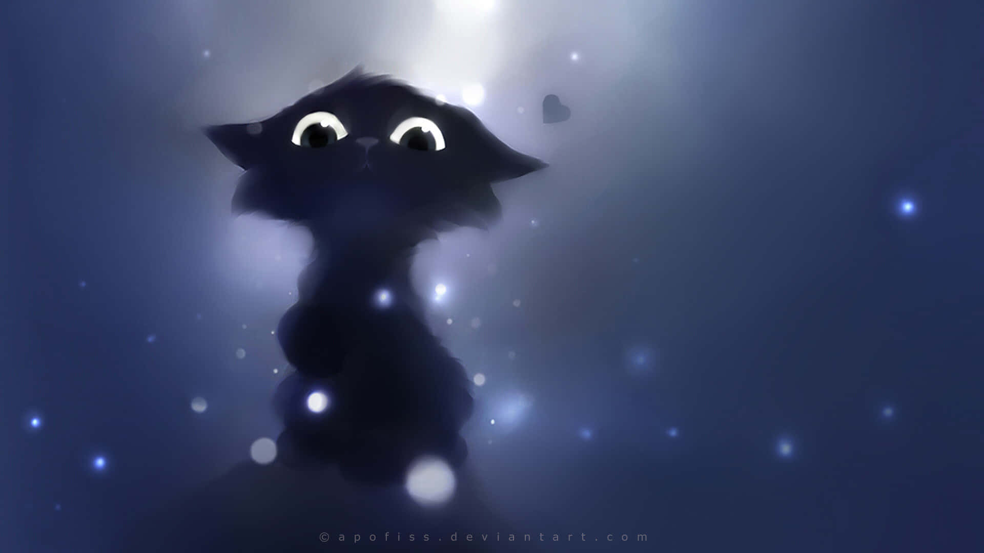 A Black Cat With Big Eyes Looking Up At The Stars Background