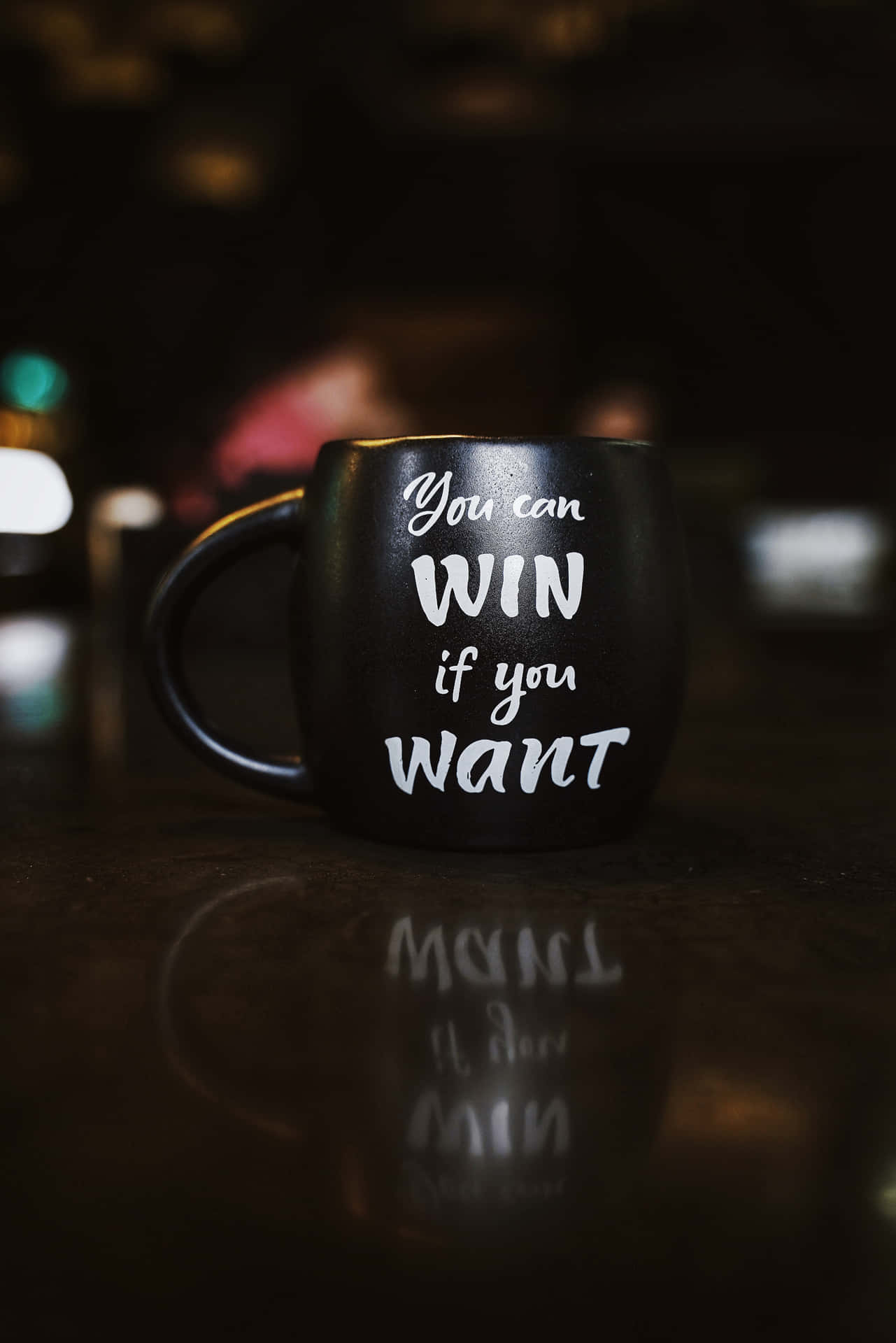 A Black Coffee Mug With The Words You Win It You Want Background