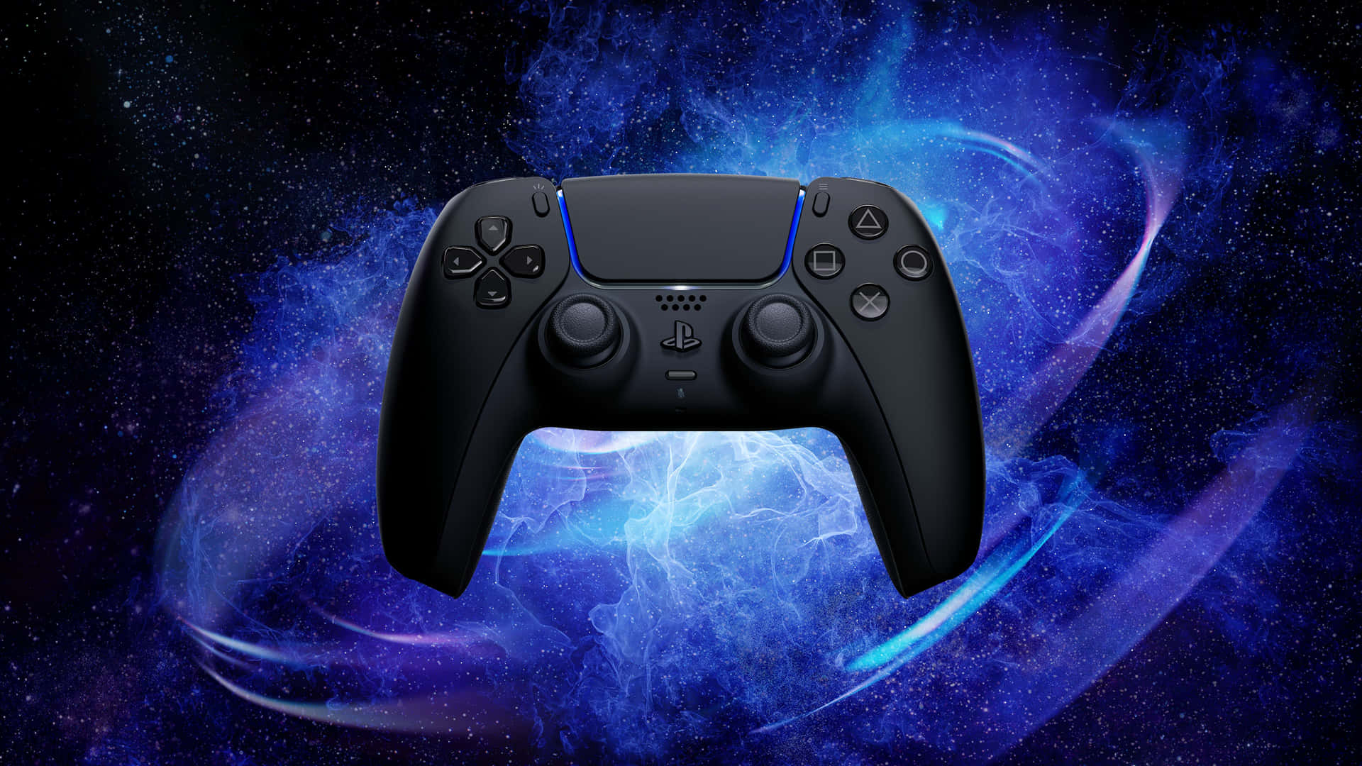 A Black Controller With A Blue Background Background
