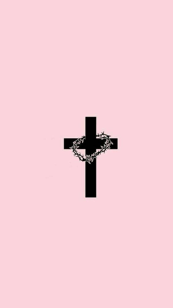 A Black Cross On A Pink Background Background