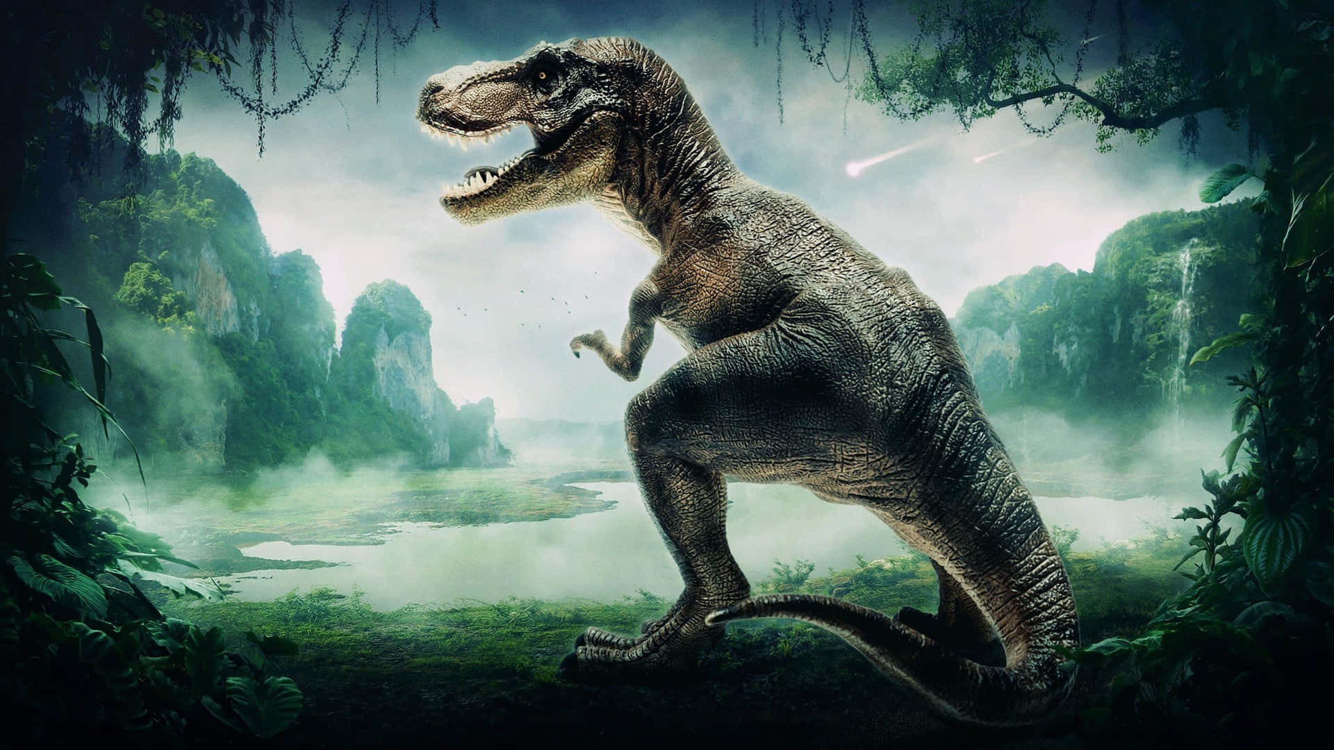 A Black Dinosaur Roams In Its Ancient Habitat Background