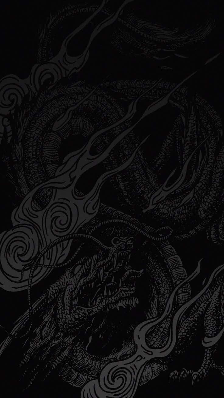 A Black Dragon With Flames On It Background