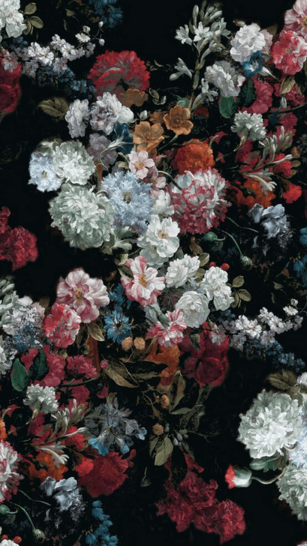 A Black Floral Fabric With Red, Blue, And White Flowers Background