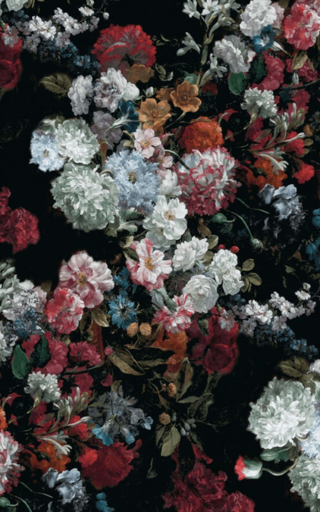 A Black Floral Print On A Black Background Background