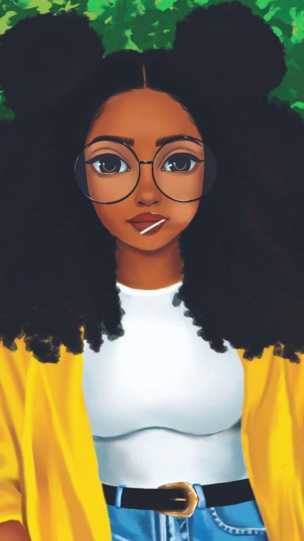 A Black Girl With Glasses And A Yellow Jacket Background